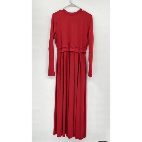HALARA Dresses & Skirts - Halara Womens Stand Collar‎ Long Sleeve Flare Maxi Dress Size L Red Casual NWOT